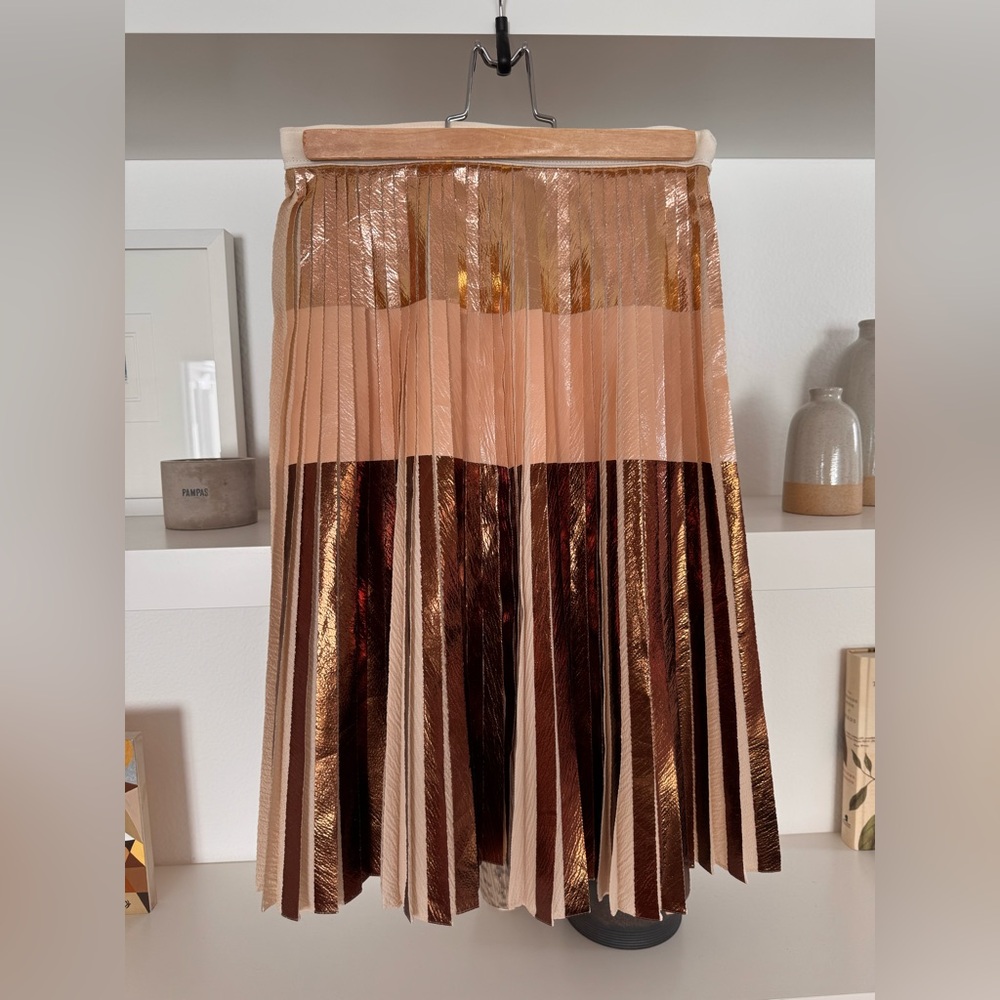 PROENZA SCHOULER metallic, knife Pleat Cloqué Skirt In Rose.